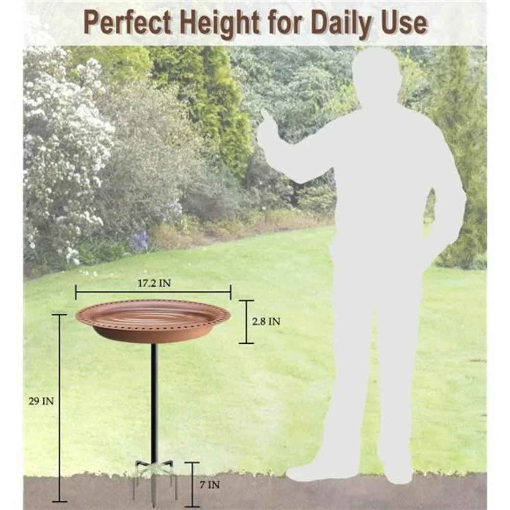 Upgraded 5-Prong Base Bird Bath with Metal Stake, Detachable Decoration Bowl Spa